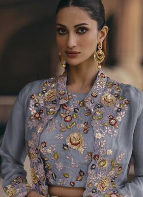light blue chinon silk embroidered ready to wear lehenga with strug 2