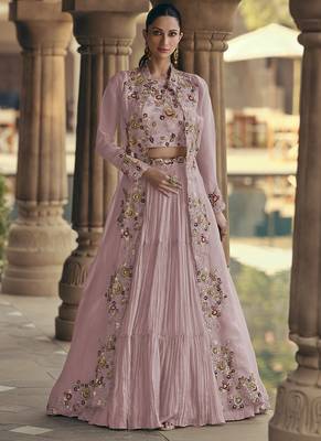 peach chinon silk embroidered ready to wear lehenga with strug 1
