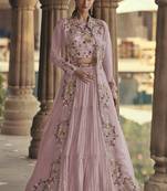 baby pink chinon silk embroidered ready to wear lehenga with strug