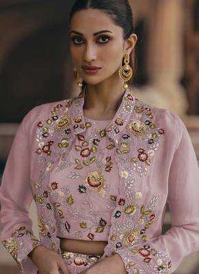 peach chinon silk embroidered ready to wear lehenga with strug 2
