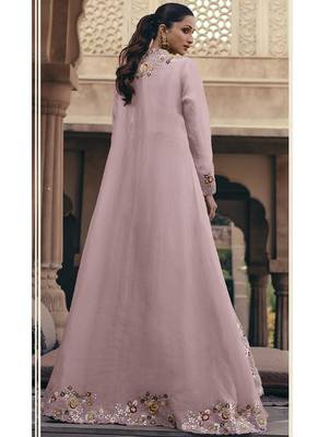 peach chinon silk embroidered ready to wear lehenga with strug 3