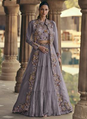 light lavender chinon silk embroidered ready to wear lehenga with strug 1