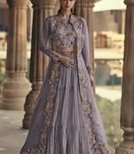 light lavender chinon silk embroidered ready to wear lehenga with strug