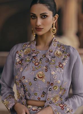 light lavender chinon silk embroidered ready to wear lehenga with strug 2