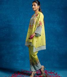 Yellow embroidered silk kurta set