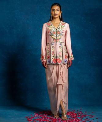 Pink embroidered silk Co Ord Set 1