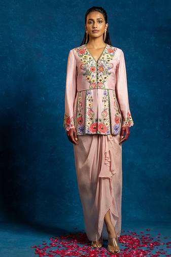 Pink embroidered silk Co Ord Set