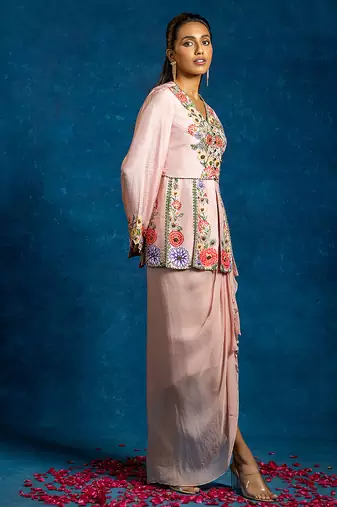Pink embroidered silk Co Ord Set