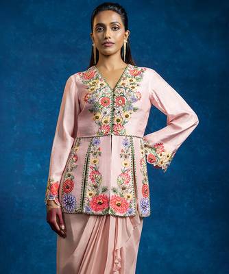 Pink embroidered silk Co Ord Set 3