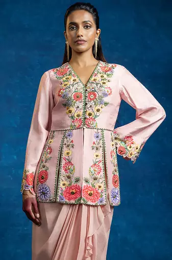 Pink embroidered silk Co Ord Set