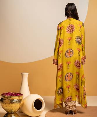 Multicolor floral printed satin Dress With Cape 4