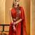 Red embroidered crepe saree