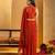 Red embroidered crepe saree