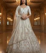 white dori embroidered net bridal lehenga set choli with dupatta with dupatta