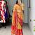 Yellow color kalamkari printed silk saree with unstitched blouse