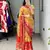 Yellow color kalamkari printed silk saree with unstitched blouse