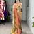 Peach color kalamkari printed silk saree with unstitched blouse