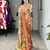 Peach color kalamkari printed silk saree with unstitched blouse