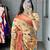 Peach color kalamkari printed silk saree with unstitched blouse