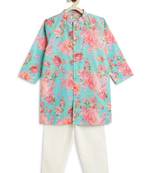 Blue floral printed cotton kurta set