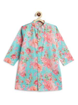 Blue floral printed cotton kurta set 2