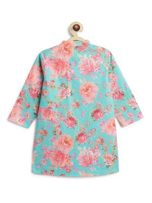 Blue floral printed cotton kurta set 3