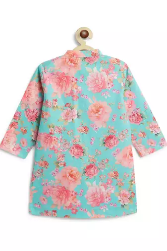 Blue floral printed cotton kurta set