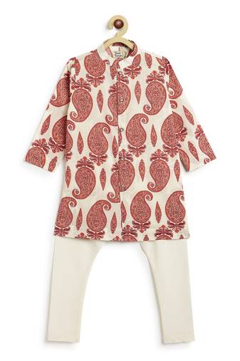Cream floral printed cotton kurta set