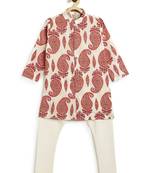 Cream floral printed cotton kurta set