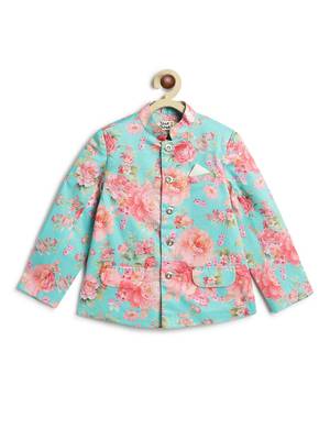 Cream floral printed viscose bandhgala set 3