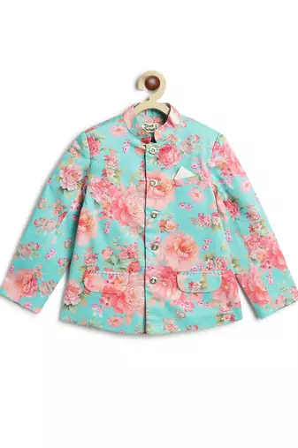 Cream floral printed viscose bandhgala set