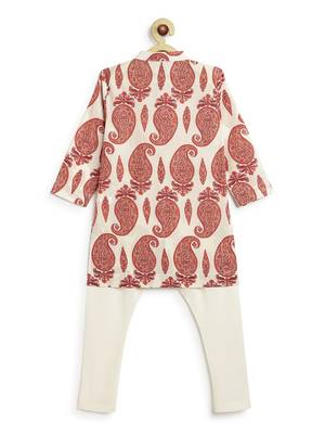 Cream floral printed cotton kurta set 3