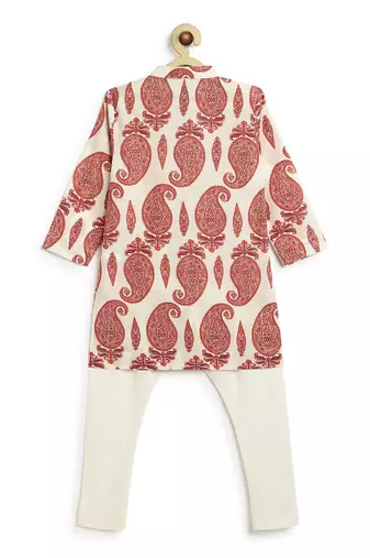 Cream floral printed cotton kurta set