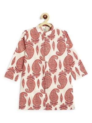 Cream floral printed cotton kurta set 4