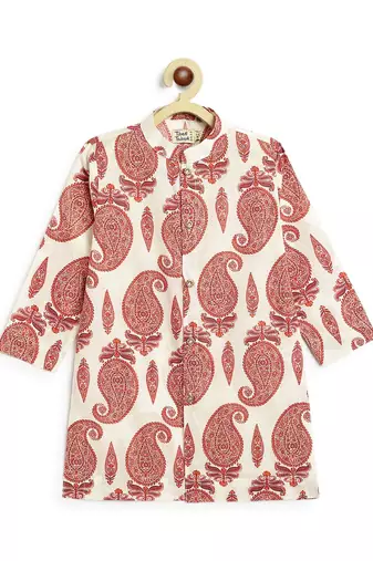 Cream floral printed cotton kurta set