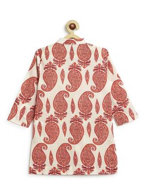 Cream floral printed cotton kurta set 5