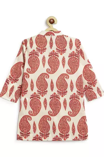Cream floral printed cotton kurta set