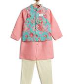 Blue floral printed viscose nehru jacket with pink kurta set