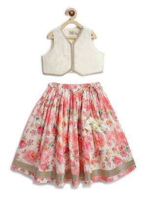 Pink floral printed cotton lehenga 2