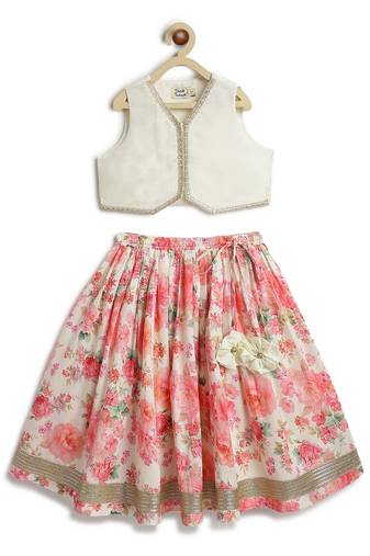 Pink floral printed cotton lehenga