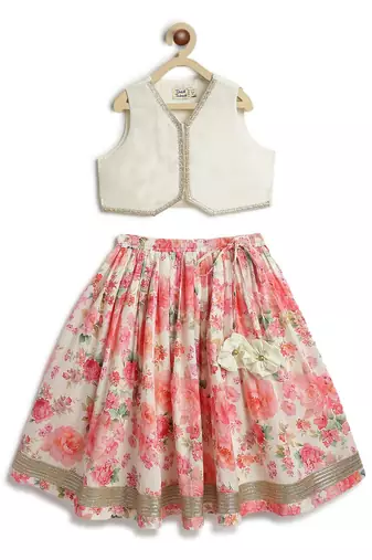 Pink floral printed cotton lehenga