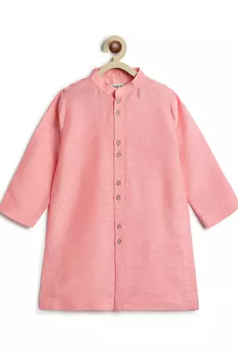 Blue floral printed viscose nehru jacket with pink kurta set
