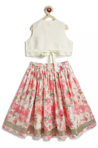 Pink floral printed cotton lehenga