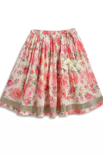 Pink floral printed cotton lehenga