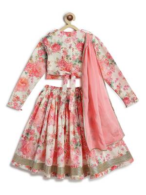 Pink floral printed cotton lehenga 3