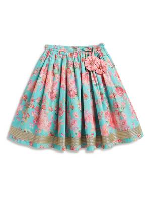 Pink & blue floral printed cotton lehenga  set 5