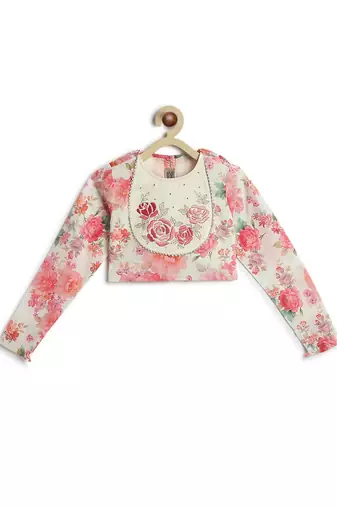 Pink floral printed cotton lehenga