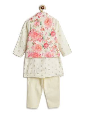 Cream floral printed viscose nehru jacket set 2