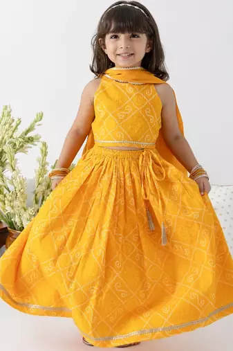 Yellow plain cotton lehenga