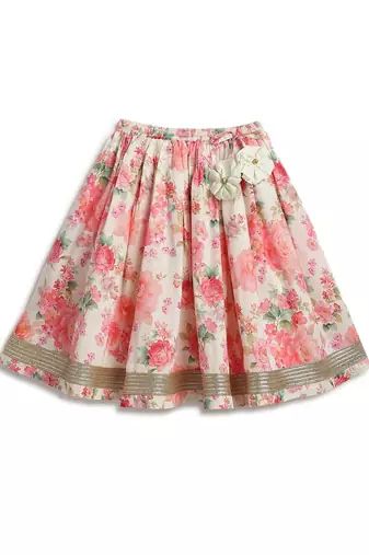 Pink floral printed cotton lehenga